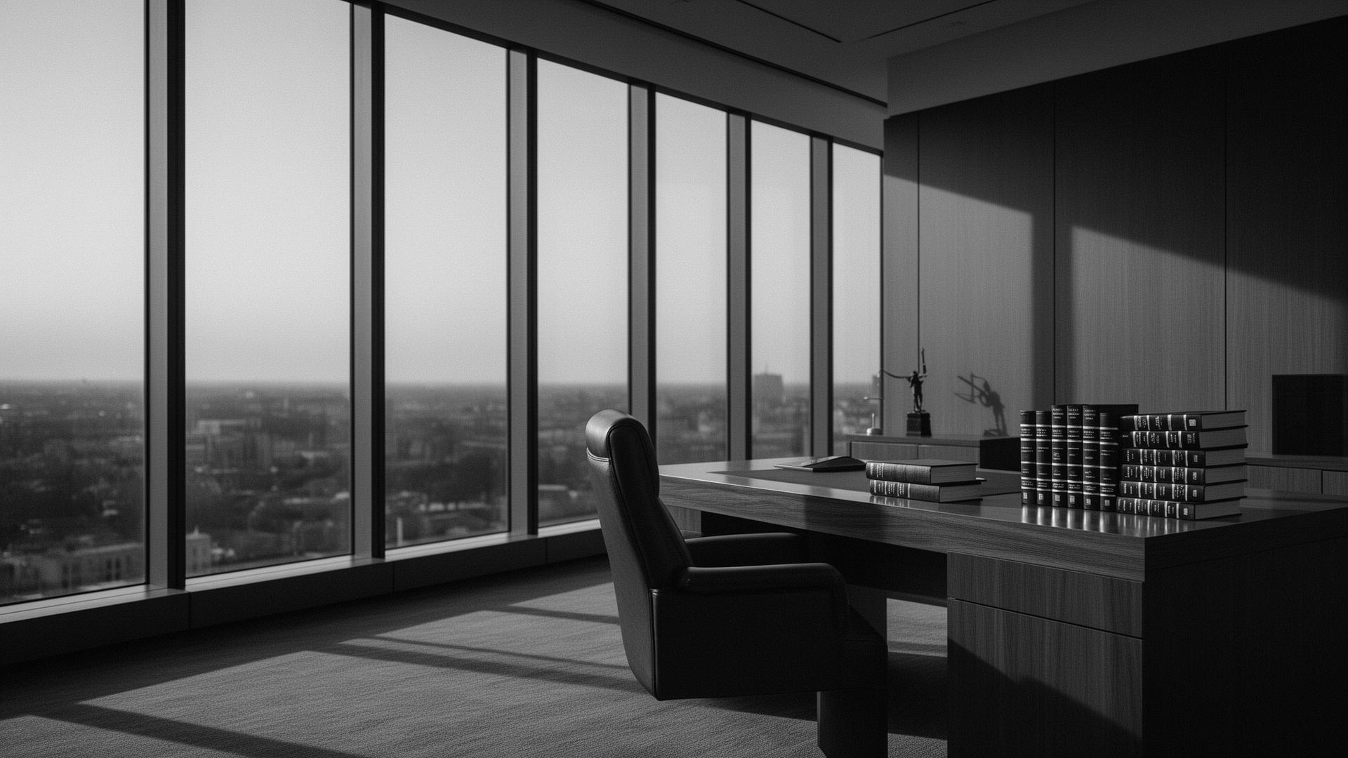 Empty modern law office interior at dusk