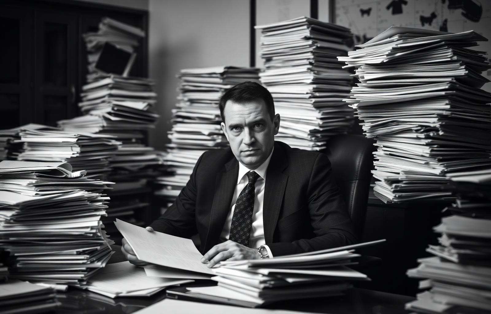 Lawyer at desk under pressure